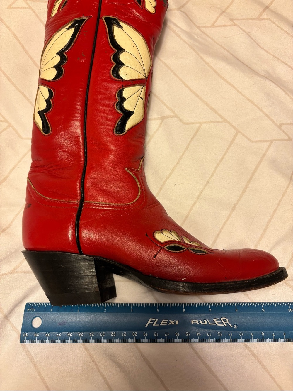 RARE Tony Lama Red and Cream Embroidered Butterfly Heeled Boots- - Picture 10 of 10